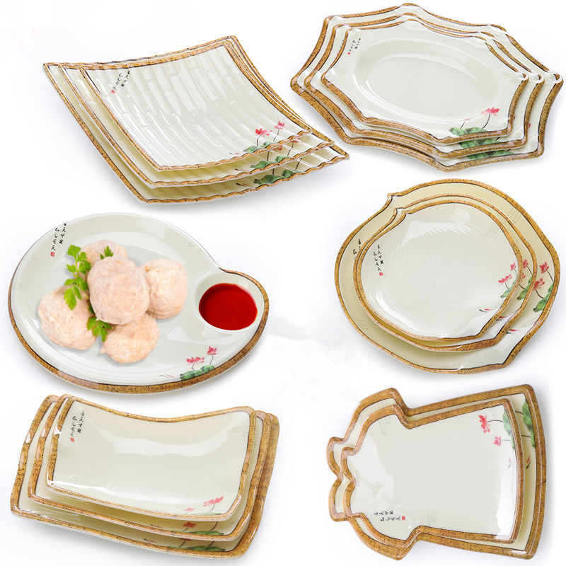A5 Imitation Porcelain Hotel Cold Dish Dishes Profiled Personality Hotel Dining Room Snack Dish Commercial Melamine Plastic Hot Pot Dishes