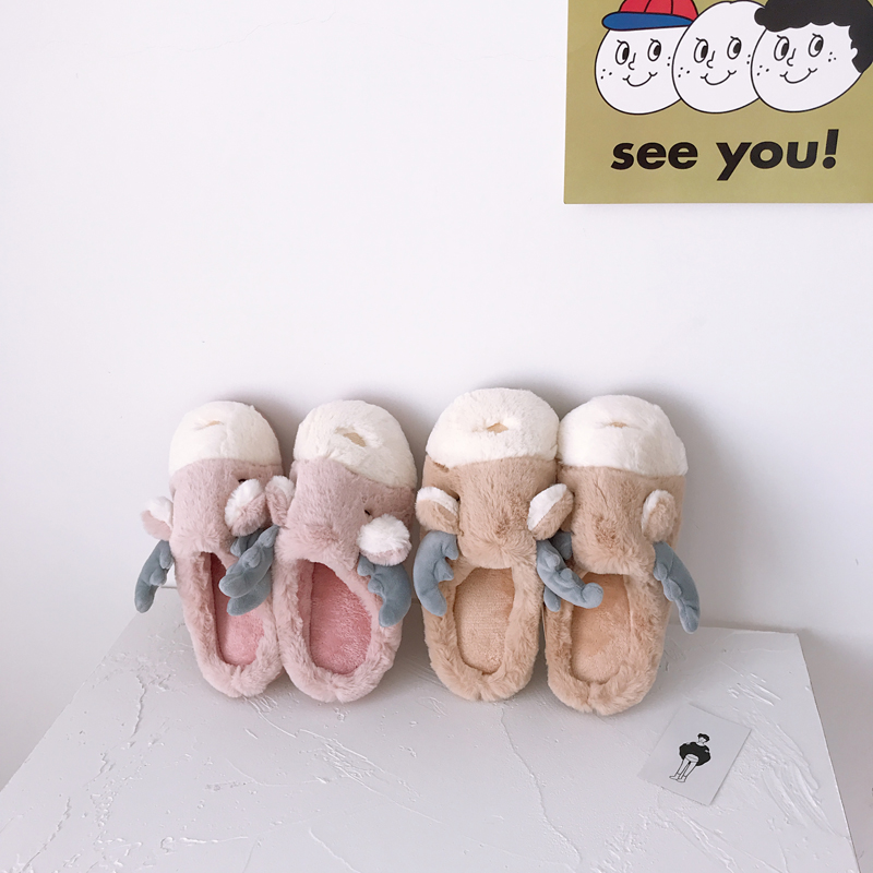 Jiu Si STUDIO trẻ con mềm mại dễ thương nhung nhung nhung sang trọng trong nhà nhà ấm giày cotton chống trượt tóc giày sandal nữ