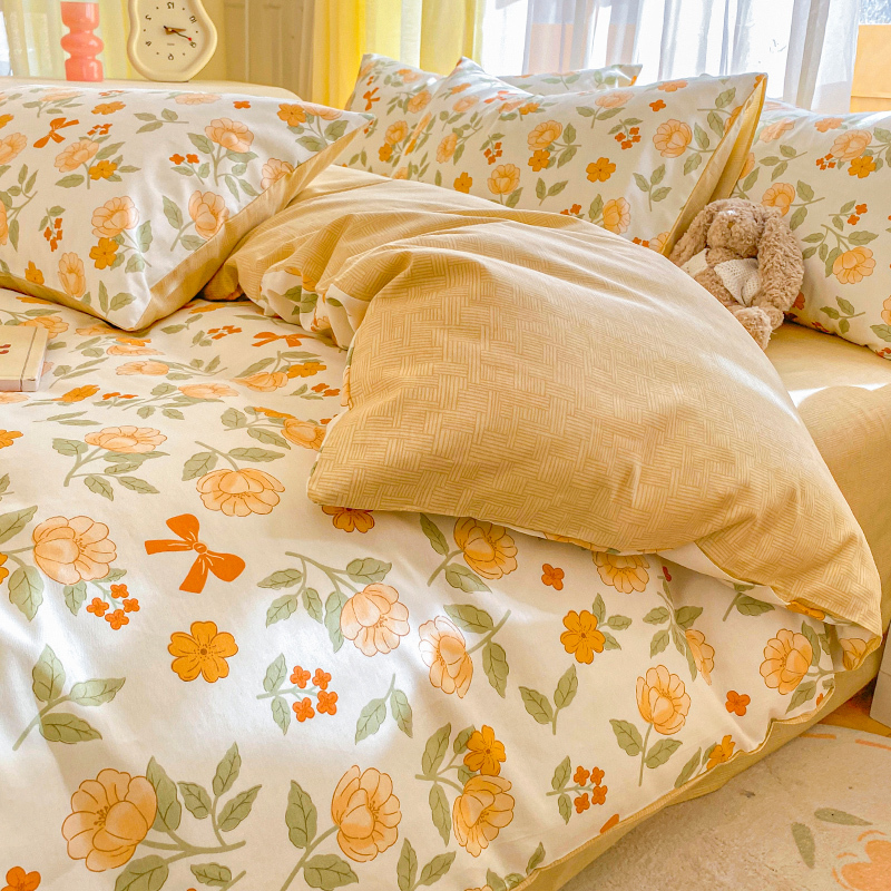 Floral Cotton Duvet Cover Single Piece 150X200 All-Cotton Bed Sheet Single Dormitory Bed Sheet 200X230 Mattress Set