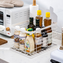 Kitchen countertop iron storage basket household desktop seasoning rack cabinet sundries storage frame basket