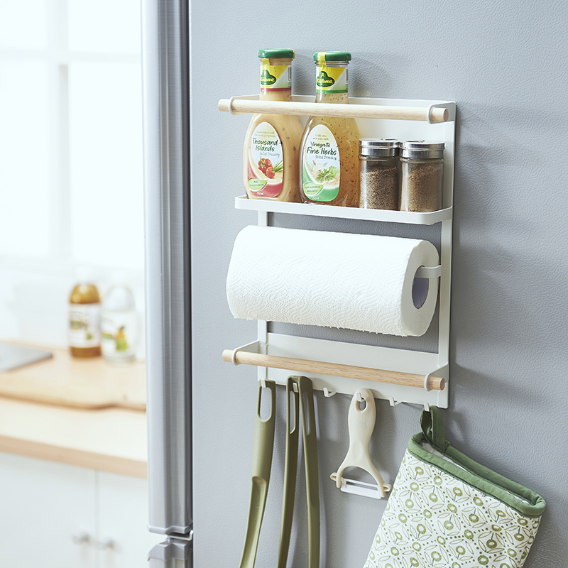 Refrigerator rack side rack wall rack free punching storage rack multi-functional seasoning household kitchen paper rack