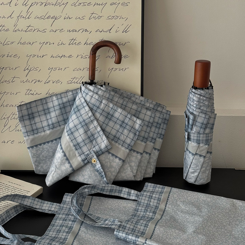 Chinese-Style Retro Plaid Folding Umbrella, Portable Sun Protection and Uv Protection Umbrella, Dual-Use for Sun and Rain Chinese-Style Retro Plaid Folding Umbrella, Portable Sun Protection and Uv Protection Umbrella, Dual-Use for Sun and Rain