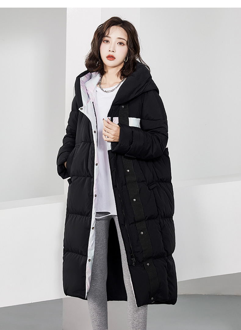 直降￥100！高梵 女式連帽拼接長款90%羽絨服外套 多色199元包郵（需領(lǐng)券）