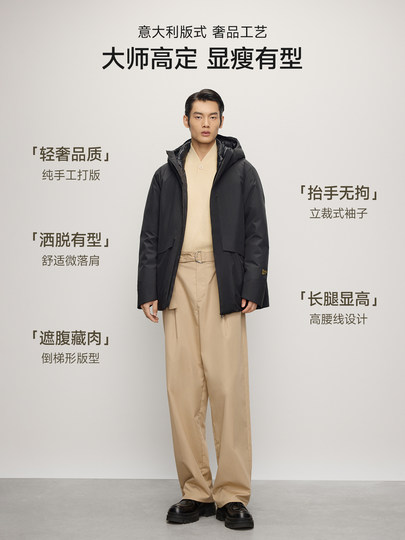 【高梵黑金鹅绒服】风衣壳5.0男户外2025年冬季5分连帽黑色外套
