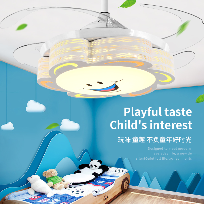 Children's room light ceiling fan light invisible dining room ceiling fan lamp minimalist bedroom fan chandelia girl boy ceiling fan lamp