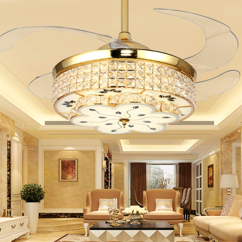 Frequency conversion fan lamp home restaurant bedroom invisible ceiling fan lamp simple modern living room crystal with electric fan chandelier