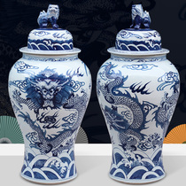 Jingdezhen ceramic ware hand painted green flower Longgrain General pot home living room big code high style large vase swing piece decoration