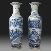 Jingdezhen ceramic handpainted Wanli Great Wall landscape painting on the ground floor large vase upscale special size Belly Diameter Porcelain Boutique