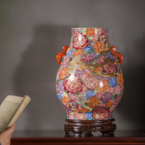 Jingdezhen Ceramic Vase Pendulum sketching gold enamel hand-painted imitation ancient Longfeng Living room Xuanguan Three sets of decorations