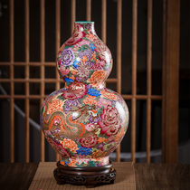 Jingdezhen Ceramic Hyacinth Vase Pendulum sketching gold enamel antique imitation ancient Longfeng Living room Xuanguan Three sets of decorations