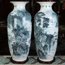 Jingdezhen ceramic masters hand-painted ink color landscape vase home living room floor ornaments high-grade gift porcelain