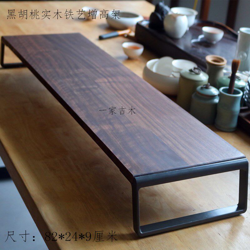 Solid wood log display booster frame computer base metal shelf office neck desktop aesthetic storage box