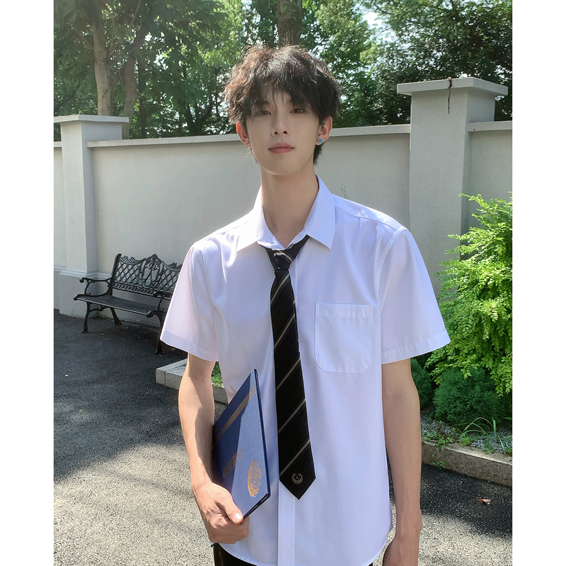 Tokyo Seasonal Diary Dk New White Peach Soda Short-Sleeved Shirt, College Style Men's Uniform Top, White Shirt for Couples Tokyo Seasonal Diary Dk New White Peach Soda Short-Sleeved Shirt, College Style Men's Uniform Top, White Shirt for Couples