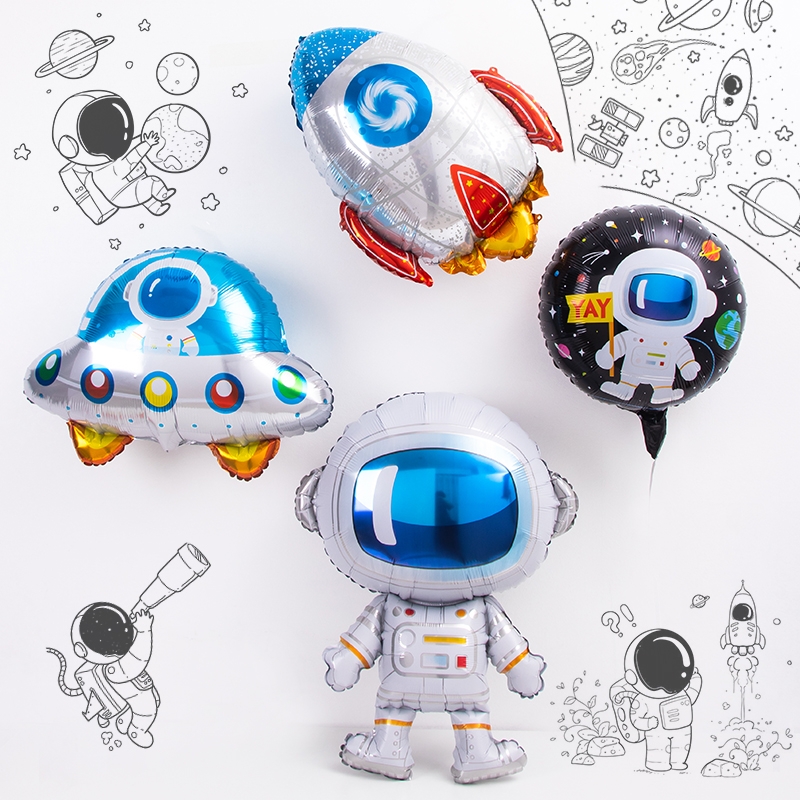 Baby Birthday Science Fiction Party Decoration Cartoon Spaceman Astronaut Rocket Spaceship Aluminum Film Balloon