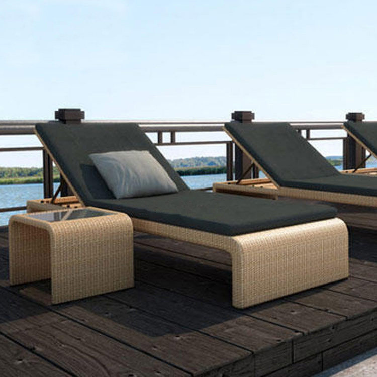 Outdoor Rattan Bed Balcony Lounge Chair Pool Seaside Beach Leisure Garden Garden Sun Chair Coffee Table Combination