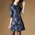 2018 mùa xuân mới đi lại bảy điểm tay áo jacquard thẳng váy mỏng bước váy đầm đen dự tiệc Sản phẩm HOT