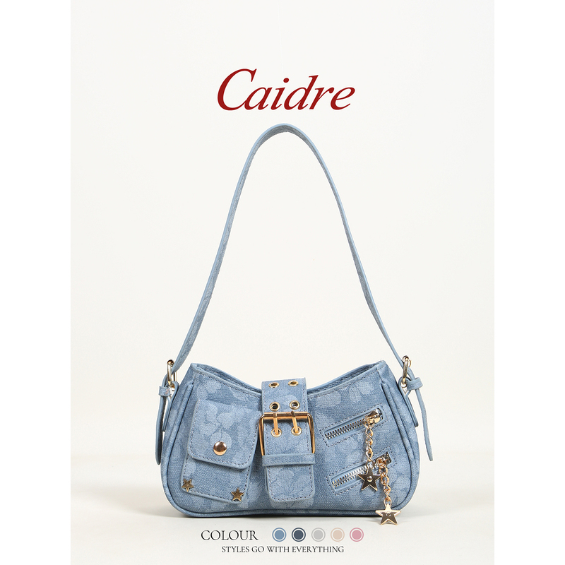 Caidre Niche Hot Girl Underarm Bag for Women 2026 New High-End Vintage Denim Shoulder Bag Commuter Crossbody Bag