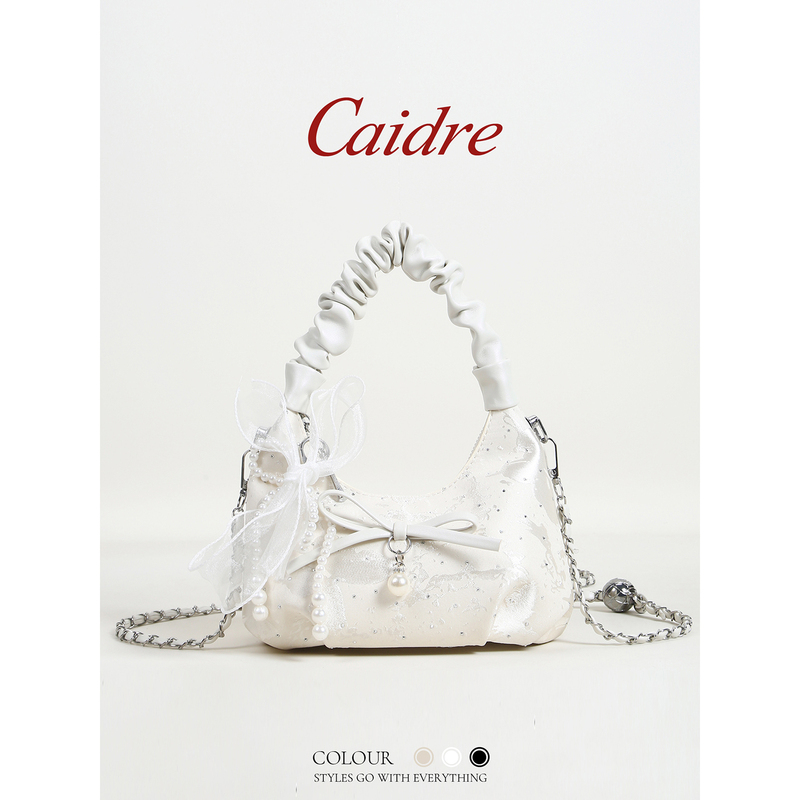 Caidre Girls' Niche Pleated Cloud Bag Birthday Gift Bowknot Handbag Chain Shoulder Crossbody Small Bag