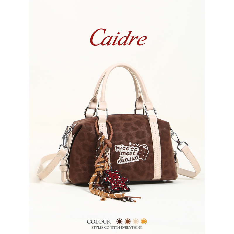 Caidre Autumn/Winter Leopard Print Boston Bag for Women 2026 New Cute Handheld Pillow Bag Simple Shoulder Crossbody Bag