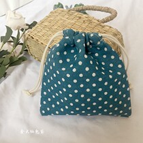 Cute Blue small wave dot storage bag corset pocket drawstring bag sundry bag bag canvas bag cotton bag