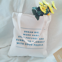 16 Anjia thick art canvas bag female Korean version of simple Joker letter shoulder bag white hand small square bag bag