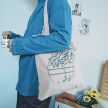 Simple Joker Canvas Bag Beach Coconut Tree Wind Student Female Canvas Bag Environmental Protection Fabric Portable Supermarket Shopping Bag