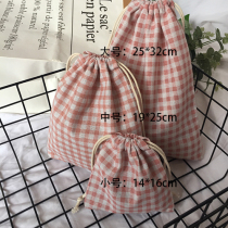 Handmade drawstring bag cotton linen bag girl heart cotton cloth bag pink finishing gift bag
