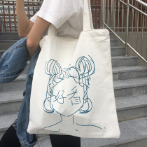 Korean chic cute girl ins sketches canvas bag simple line fun wild canvas bag