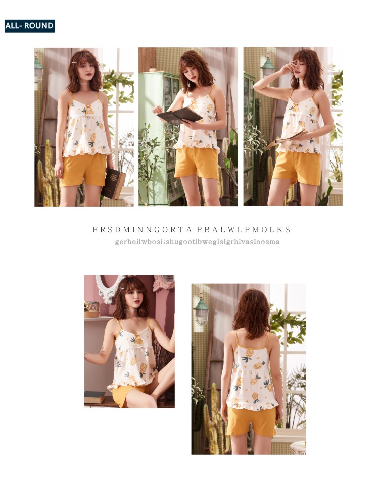 Đồ ngủ nữ mùa hè mỏng phần cotton sling gợi cảm dễ thương tươi lỏng học sinh ngắn tay dịch vụ nhà ngắn phù hợp với hai mảnh - Cha mẹ và con bộ đồ ngủ dài thu đông 
