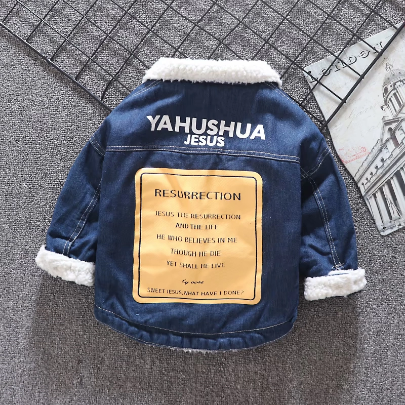Quần áo mùa đông cho bé trai 1 áo khoác denim 2 da cừu 3 quần áo bé 4 cộng với nhung dày 5 tuổi cho bé