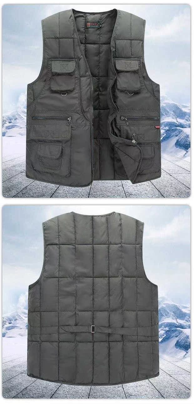 Mùa thu và mùa đông trung niên xuống áo vest cotton nam nhiều túi xuống áo vest cotton cho người cao tuổi áo khoác ba lỗ nam