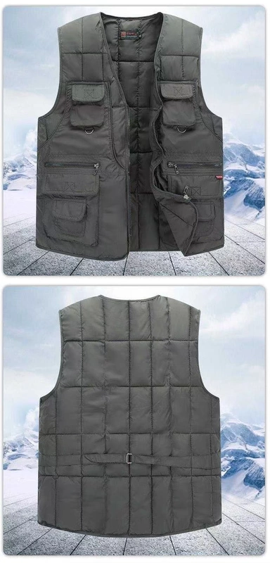 Mùa thu và mùa đông trung niên xuống áo vest cotton nam nhiều túi xuống áo vest cotton cho người cao tuổi ao ba lo nam