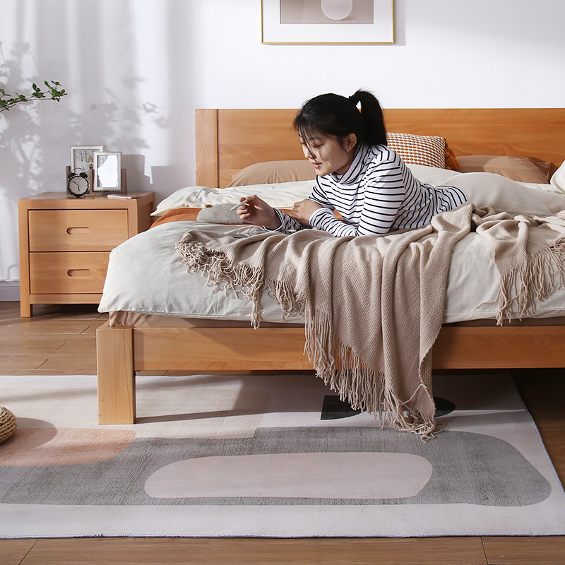 Gold polyjoy solid wood bed 1 8 m 1 5 modern minimalist master bedroom with Nordic pure solid wood single double bed large plate bed