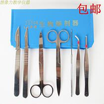 Stainless steel dissector Seven-piece set of biological dissection tools 7-piece set of scalpel scissors tweezers Dissection needles