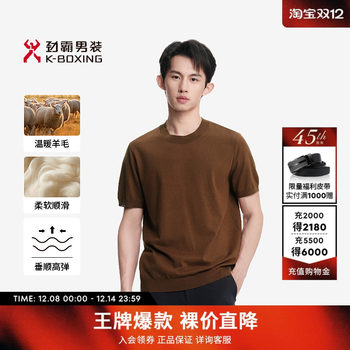 Jinba men's sweater autumn and winter fashion short-sleeved t-shirt base shirt round neck wool blend casual knitted sweater