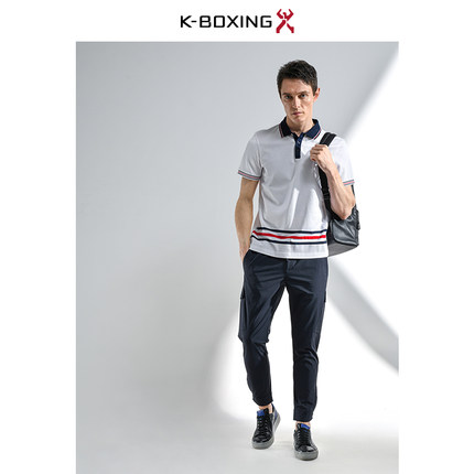 【专柜新品】劲霸2018夏定位撞色条纹短袖丝光棉T恤男|VTBA2552