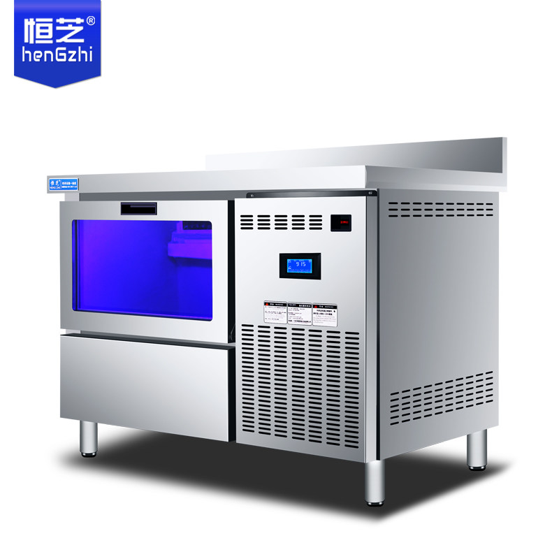 Gongzhi Coffee Bar Equoie Ice Machine Commercial 100KG Milk Tea Shop Square Ice Blue Light Sterilization Milk Tea Operation Maple Combination