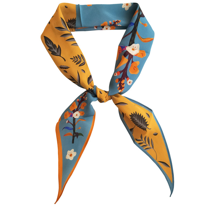 Spring and Autumn Korea ins silk small silk scarf long strip women's small square scarf headband 100% mulberry silk scarf shirt decoration