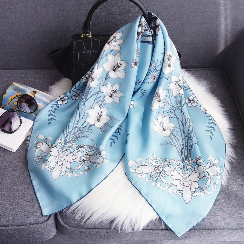 Hangzhou Silk Scarf Shawl Cape Female Real Silk Twill Silk Big scarf High-end 100% mulberry silk scarves 90x90cm
