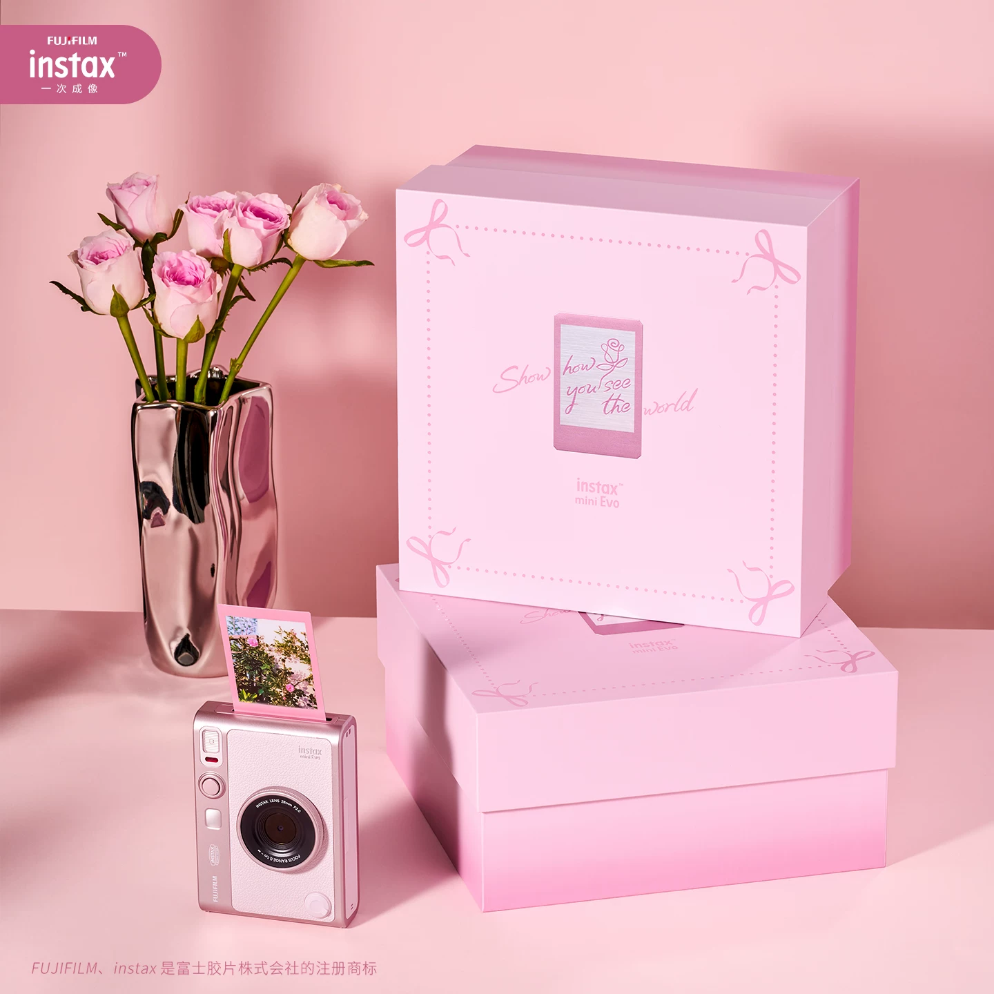 [520 Подарок] Фотоаппарат Fuji mini Evo Polaroid нежная роза Подарочная коробка One-shot цифровой аналог