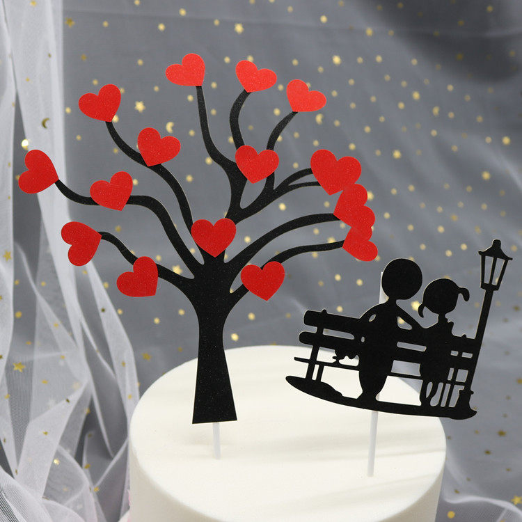 Cake Decoration Inserts Love Trees LOVE Love Trees Red Love Valentine's Day Courseage Creative Inserts