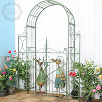 European retro Wrought iron flower gardening Moon arch courtyard garden Villa terrace with door Plant climbing pergola