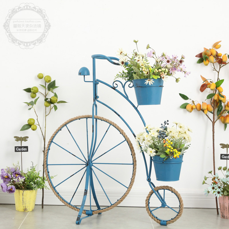 Rural Retro Creative Hemp Rope Iron Art Bike Styling Flower Racks Swing Piece Gardening Home Grocery Shop Window Decoration