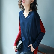 Bao Shi Li màu tương phản áo len dài tay cổ chữ V nữ 2018 đầu thu mới của phụ nữ áo mới phần mỏng phiên bản Hàn Quốc của áo sơ mi chạm đáy