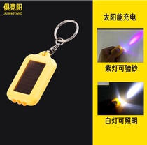 LED solar charging keychain Mini pocket travel mountaineering portable childrens flashlight Purple money detector light