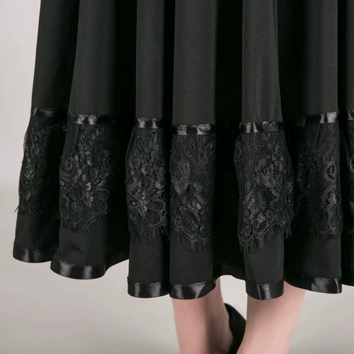 Черная большая танцевальная юбка одиночная юбка кружевная кружевная юбка ежедневная танца двухподобия квадратная танцевальная юбка
