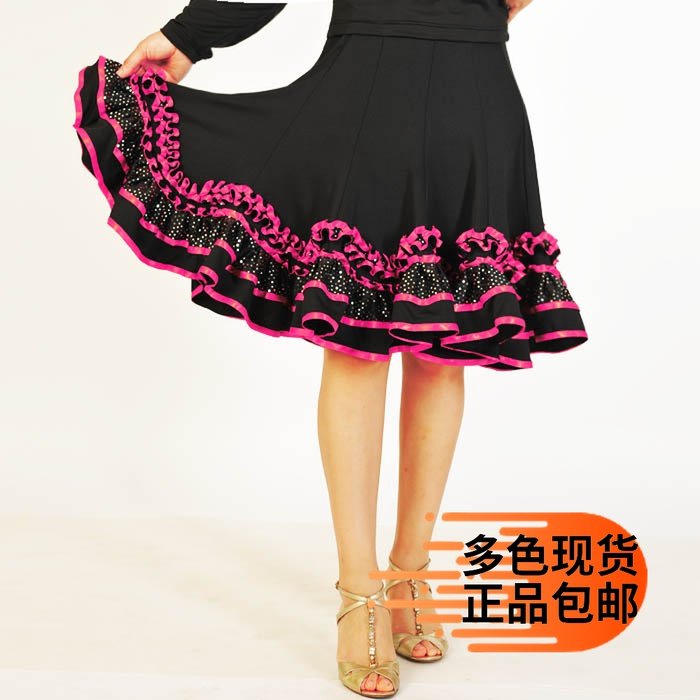 New square large swing skirt Gitbar short dress Latin dress Social dance dress sequins Lace Short Skirt