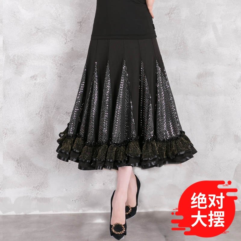 Morden Dance Dress Long Skirt Large Swing Sequin Social Dance Dress Square Dancer Dress Dance Dress for C_012