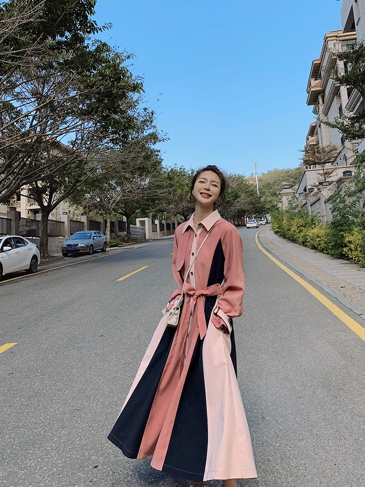 Lecea Alice long-sleeved dress 2022 summer new temperament contrast color shirt skirt women's design sense is small