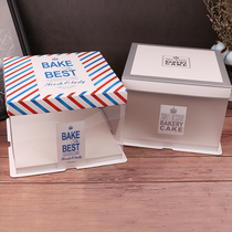 Retro striped birthday cake box transparent Nordic custom 6 8 10 inch single double three layer raised cake box
